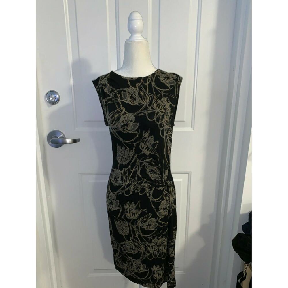 Anthropologie Leifsdottir Short Sleeve Black Floral Side Ruched Dress XS X-Small
